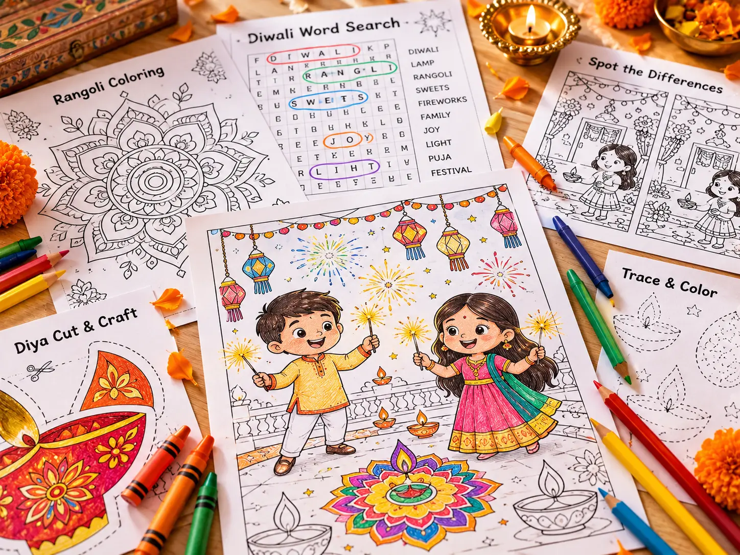 Kids Sparkler Coloring & Brain Games